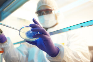 Lab worker performing tests